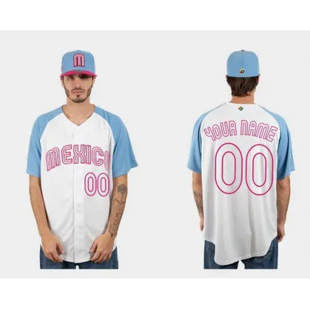 Youth Mexico Baseball ACTIVE PLAYER Custom White Blue 2023 World Baseball Classic Stitched Jersey