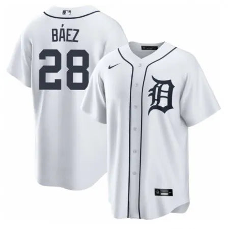 Men's Detroit Tigers #28 Javier Baez White Cool Base Stitched Jersey