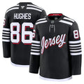 Men's New Jersey Devils #86 Jack Hughes Black 2024-25 Alternate With A Patch Stitched Hockey Premium Jersey