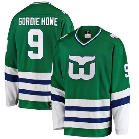 Men's Carolina Hurricanes Hartford Whalers #9 Gordie Howe Green Stitched Premium Jersey
