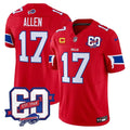 Men's Buffalo Bills #17 Josh Allen Red 60th Anniversary Patch Vapor F.U.S.E. Limited Jersey