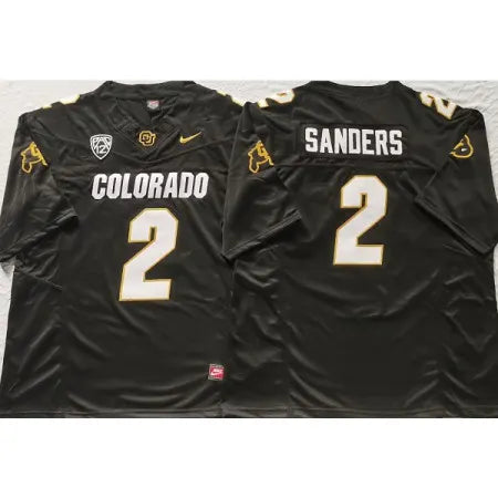 Men's Colorado Buffaloes #2 Shedeur Sanders Black With PAC-12 Patch Stitched Football Jersey TBUB