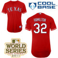 Rangers #32 Josh Hamilton Red Cool Base 2011 World Series Patch Stitched MLB Jersey