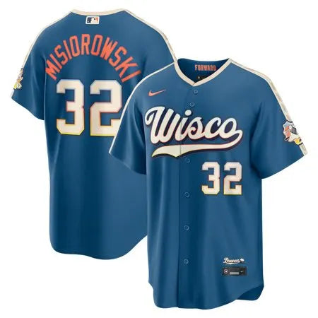 Men's Milwaukee Brewers #32 Jacob Misiorowski Nike Mineral Blue 2026 City Connect Stadium Jersey