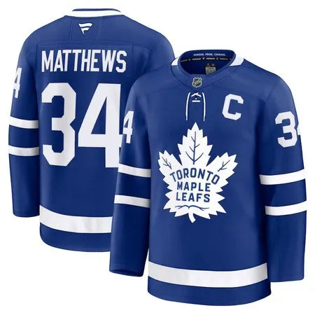 Men's Toronto Maple Leafs #34 Auston Matthews
Blue Captain Patch Home Premium Jersey