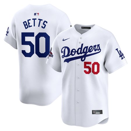 Men's Los Angeles Dodgers #50 Mookie Betts
White 2024 World Series Champions Home Limited Player Jersey