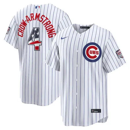 Men's Chicago Cubs #4 Pete Crow-Armstrong Nike White USA 250 Fourth of July Home Stadium Jersey