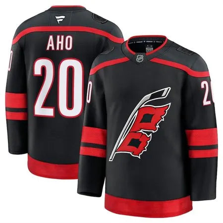 Men's Carolina Hurricanes #20 Sebastian Aho Black 2024-25 Home Stitched Hockey Premium Jersey