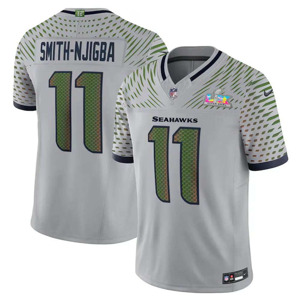 Men's Seattle Seahawks #11 Jaxon Smith-Njigba Gray Super Bowl LX Rivalries Collection F.U.S.E. Vapor Limited Stitched Jersey