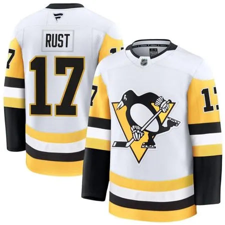 Men's Pittsburgh Penguins #17 Bryan Rust White Away Premium Jersey